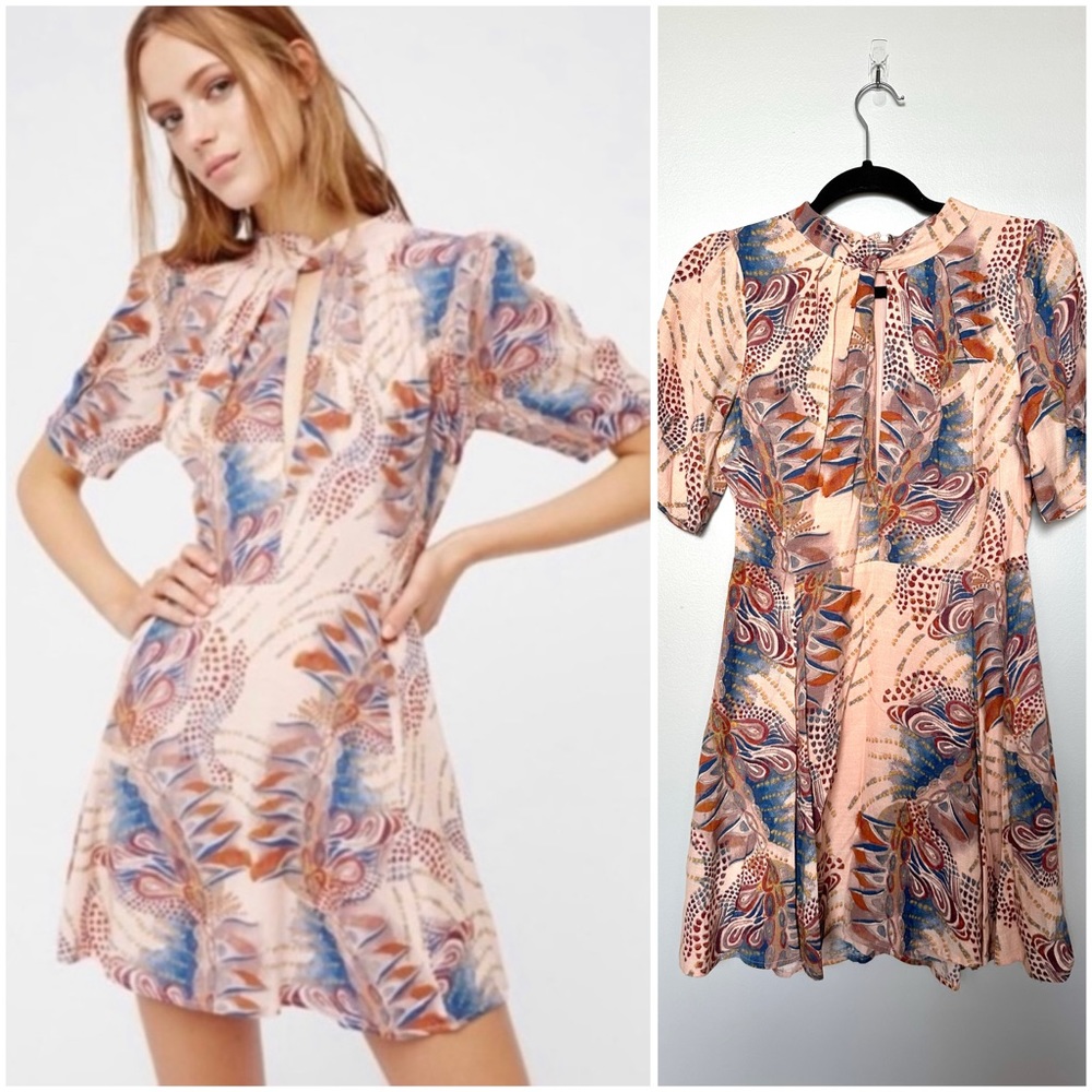 FREE PEOPLE “Daydream Print” Pink & Blue Mini Dress – Size 4